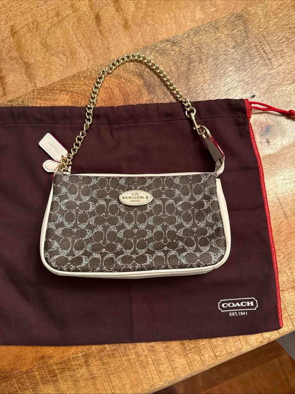 Vintage Coach Brown Signature Canvas Nolita with Cream Trim